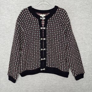 LL Bean Wool Cardigan Sweater Womens L Fair‎ Isle Nordic Burdseye Toggle Clasp